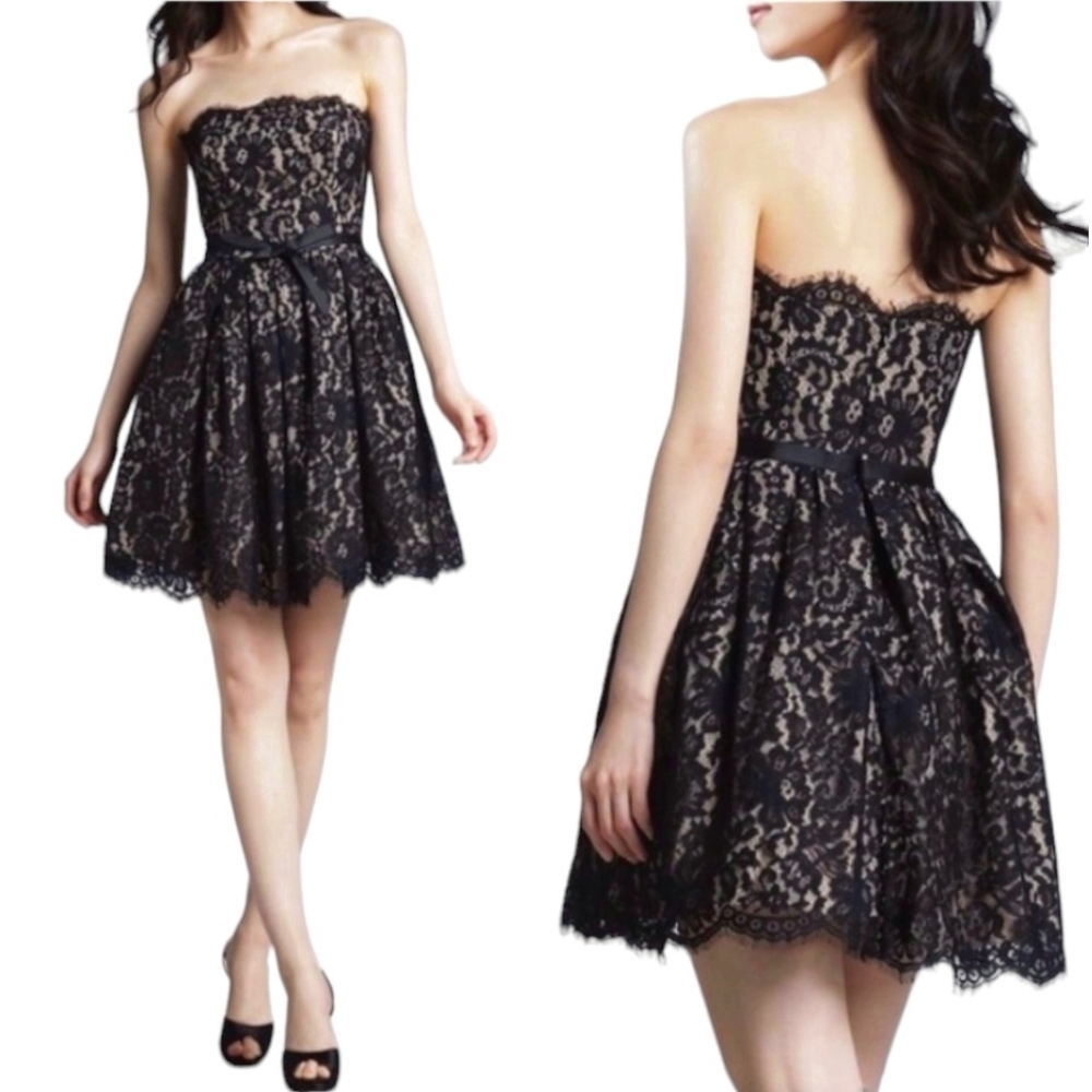 ROBERT RODRIGUEZ Strapless Party Dress Lace Nieman MarcusTarget Black Tan 2 XS S - Picture 13 of 13